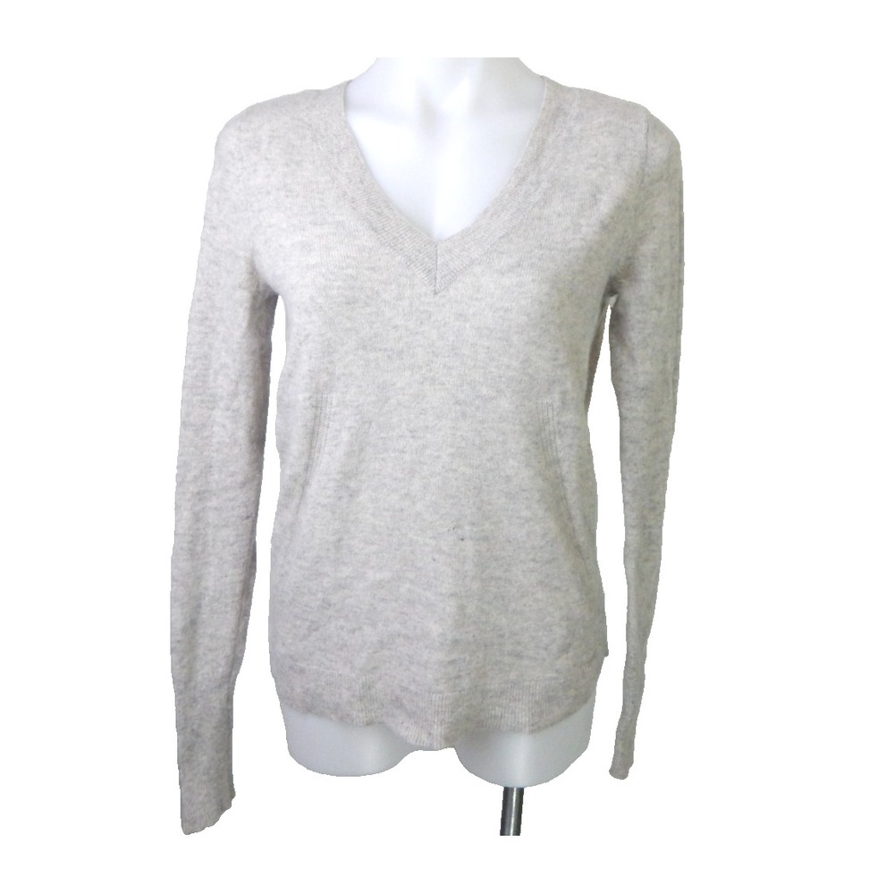 White Warren Sweater Gray V-Neck Lightweight Cashmere Pullover